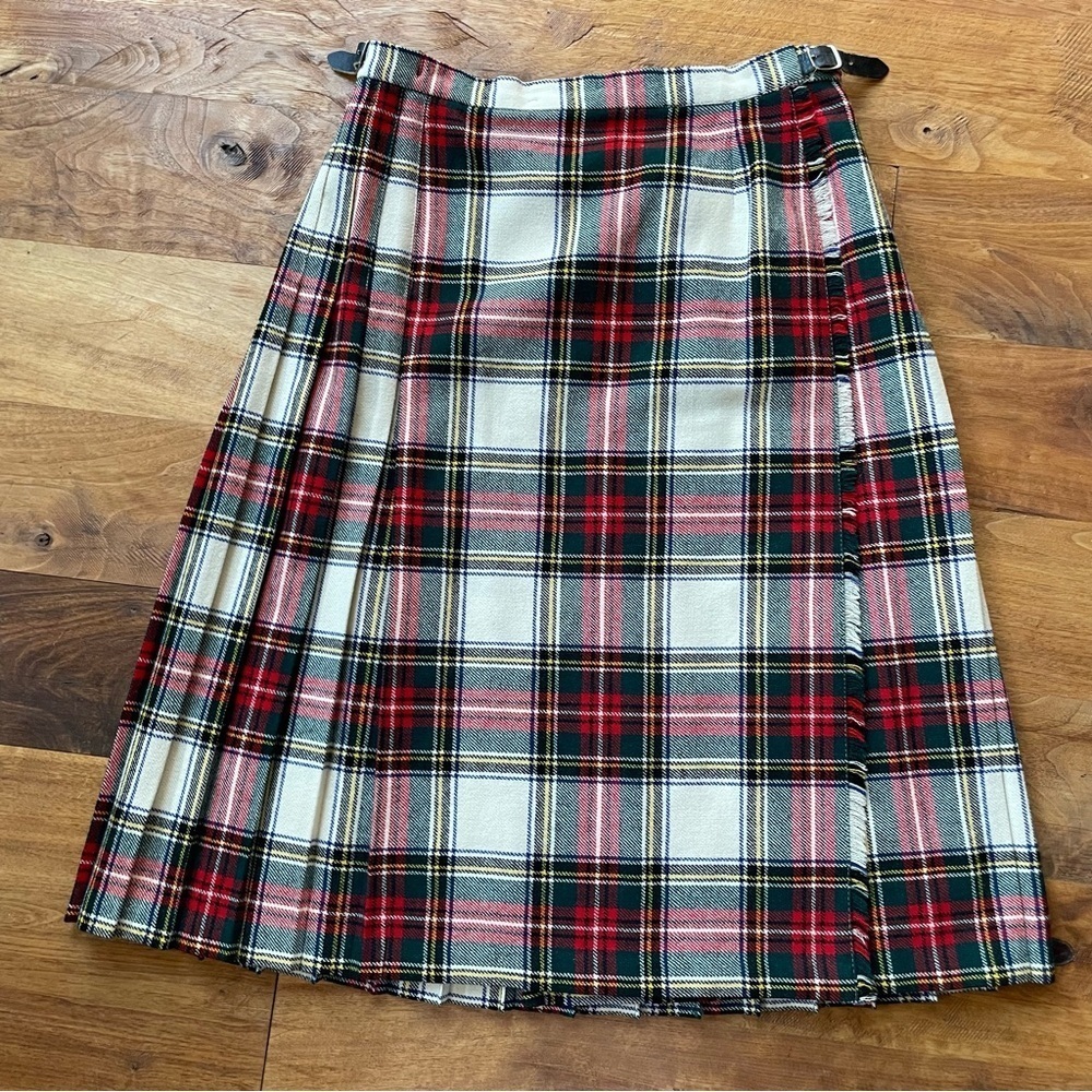 Vintage Deans of Scotland Red & Green Tartan Plaid True Wrap Pleated Midi Skirt - Picture 5 of 15